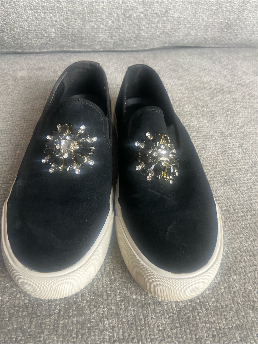 Karl Lagerfeld Black Slip-On Sneakers with Crystal Starburst